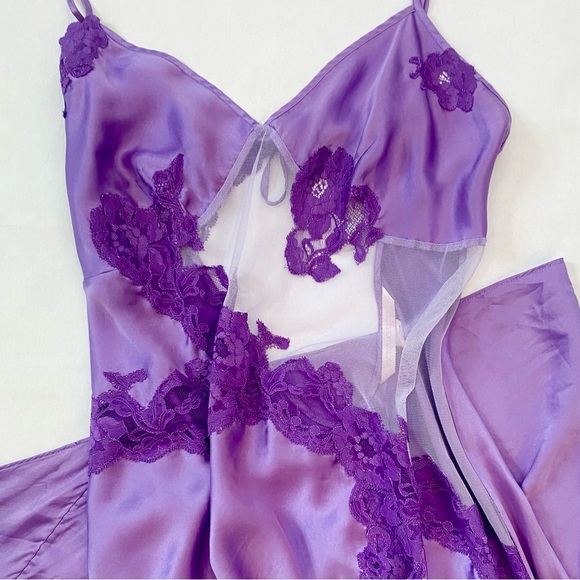 🌺SOLD🌺 Y2k Victoria’s Secret Silk Purple Sheer Vintage Maxi Gown Slip Dress - Picture 3 of 10